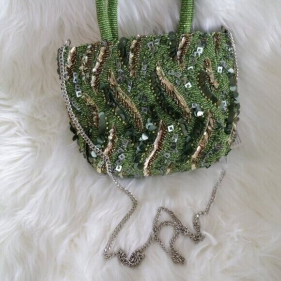 NWT VIRAL Made In India Green Beaded Sequin Mini Purse Hangbag - Picture 7 of 7